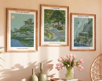 Japanese Zen Garden Art Print Set: Calming Asian Landscape Wall Decor