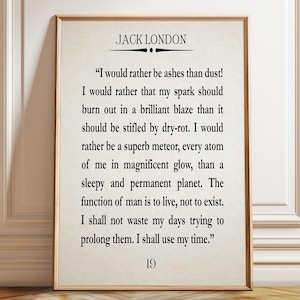 Citazione sulla vita Messaggio di vita di Jack London Citazione sull'avventura - Poster, stampa incorniciata e su tela