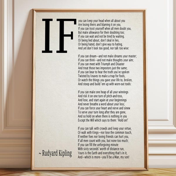 Rudyard Kipling "If" Poem Art Print: Motivational Wall Decor