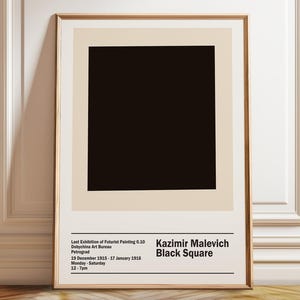 Kazimir Malevich Exhibition Black Square 1915 Russian Abstract Art - Minimalist Room Design for Home - Poster, Framed, and Canvas Print