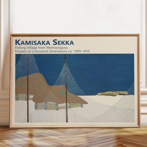 Kamisaka Sekka - Japanese Art Print - Fishing Village Painting Momoyogusa Flowers Blue Art for Home Decor – Poster, Framed and Canvas Print