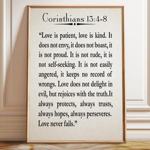Wedding Reading Quote Wedding Quote Corinthians 13:4-8 Poster Bible Poster Bible Print St Paul Quote - Poster, Framed, and Canvas Print