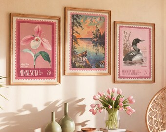 Minnesota State Art Print Set: Lady Slipper, Voyageurs Park, Loon