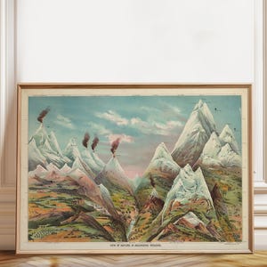Vintage Berg Poster Fesselnde Illustration der aufsteigenden Regionen der Natur Bergnatur - Poster, gerahmt und Leinwanddruck