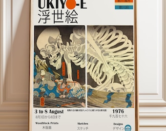 Ukiyo-e Skeleton Exhibition Poster: Japanese Woodblock Art Print