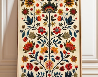 Indian Floral Art Print: Rich Botanical Folk Art Wall Decor