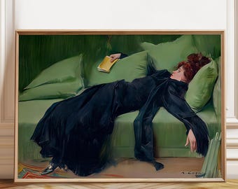 Decadent Young Woman Jove Decadent by Ramon Casas Dancing Painting After the Dance Painting Green Wall Art – Poster, Framed and Canvas Print