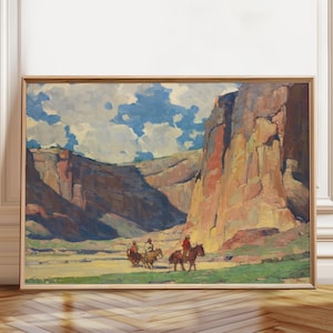 Póster con impresión artística del Cañón de Chelly - Obra del Viejo Oeste de Edgar Alwin Payne - Decoración de pared con arte americano antiguo - Póster, marco e impresión en lienzo