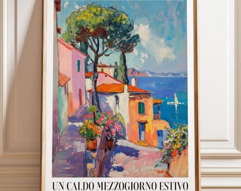Portofino Coastal Art Print: Italian Village, Matisse Style