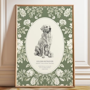 Golden Retriever Floral Poster - Classic Dog Breed Art Print - Pet Lover Gift Wall Art – Poster, Framed and Canvas Print