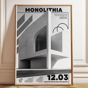 Monolithia Brutalist Art Print - Modern Concrete Architecture Poster - Industrial Monochrome Wall Art – Poster, Framed and Canvas Print