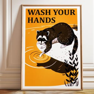 Wash Your Hands Poster Bathroom Poster Bathroom Sink Print - Cute Animal Bathroom Wall Decor - Poster or Framed or Canvas Available
