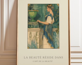 Art Deco-kvinnaposter: Franskt modetryck, inramad canvastavla