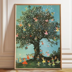 Märchen Art Print - Verzauberter Waldtanz Wandkunst - Magische Feen versammeln sich Kinderzimmer Dekor - Poster, gerahmt und Leinwanddruck