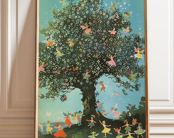 Fairy Tale Art Print: Enchanted Forest Dance, Children's Room Decor