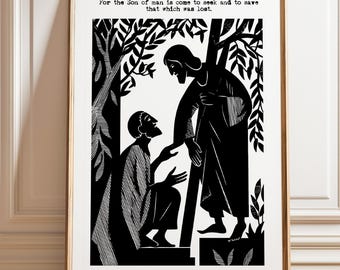 Luke Astorigin　ART POSTER 2/100　ポスター Zacchaeus and Jesus Art Print: Luke 19 10 Scripture Poster in