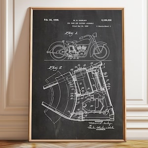 1936 Motorcycle Patent Print: Vintage Garage Art - W. S. Harley