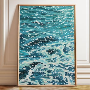 Ocean Waves Kunst Poster - Blaues Wasser Strand Haus Wand Dekoration - Meer Wand Kunst Dekor - Poster, gerahmt und Leinwanddruck