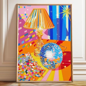 Retro Disco Ball Art Print: 80s Theme Decor