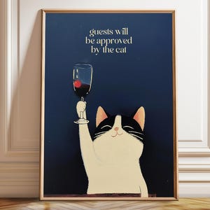 Poster artistico con gatto e vino - Decorazione murale con gatto umoristico - Divertente regalo per amanti e appassionati di gatti - Poster, cornice e stampa su tela