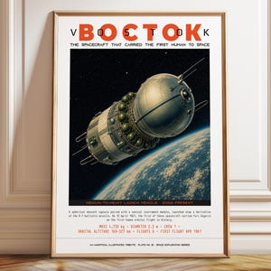 Wostok Raumschiff Poster | Retro Weltraum Exploration Wandkunst | Russische Rakete Print