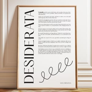 Desiderata Gedicht Kunst von Max Ehrmann Wandposter Wanddekor für Ihr Schlafzimmer Heiligtum Serenity Verse Dekor – Poster, gerahmt und Leinwanddruck