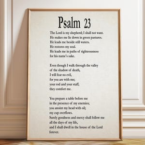 Psalm 23 Print: Bible Verse Poster, Christian Wall Art