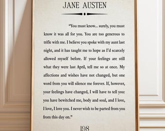 Pride and Prejudice Print: Mr. Darcy Quote, Jane Austen Book Art
