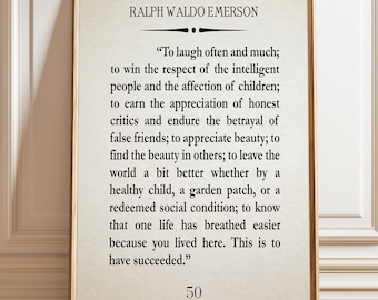 Ralph Waldo Emerson Zitat Print: Oft und viel lachen - Wandkunst