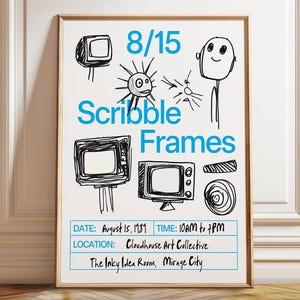 Retro TV Doodle Art Print: Scribble Frames Poster