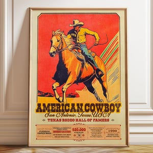 American Cowboy San Antonio Rodeo Poster – Texas Rodeo Hall of Famers Wall Art - Western Horse Riding Art – Poster, Framed and Canvas Print