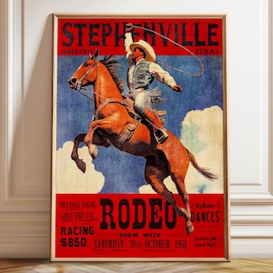 1951 Texas Rodeo Poster: Cowboy & Horse Art Print