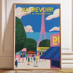 Parisian Travel Poster - Retro Eiffel Tower Artwork Wall Decor - French &#39;Au Revoir&#39; Collection Art - Poster, Framed, and Canvas Print