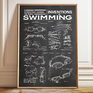 Swimming Patents Poster: Vintage Goggles & Fins Art Print