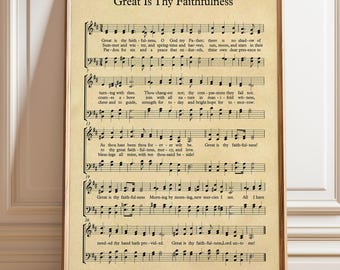 Great Is Thy Faithfulness Hymn Sheet Music - Church Sheet Music - Christian Hymn Print - Poster, Framed, and Canvas Print