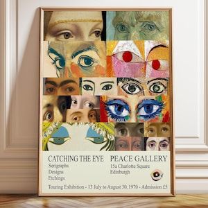1970 Vintage Eye Collage Exhibition Poster | “Catching the Eye” Surreal Art Print