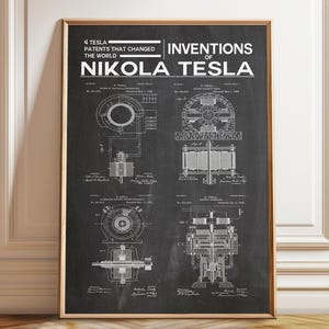 Poster murale con brevetto di Nikola Tesla - Poster dell'ingegnosa invenzione di Tesla - Arte scientifica e ingegneristica - Poster, stampa con cornice e su tela