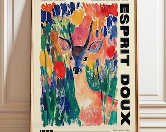 Deer in Wildflowers Art Print: Colorful Animal Home Decor