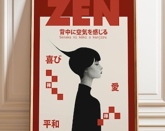 Japanskt zenkonsttryck: Monokromt porträtt, meditationsdekor