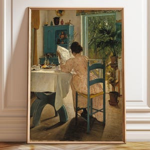 Frau beim Frühstück gerahmtes Poster - Morning Serenity: Laurits Andersen Ring Fine Art Reproduktion Poster