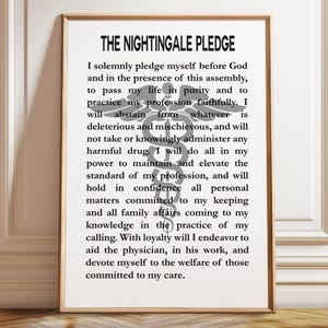 Nurse&#39;s Pledge Nurse graduation Gift Florence Nightingale Pledge Modern Version - Poster, Framed, and Canvas Print