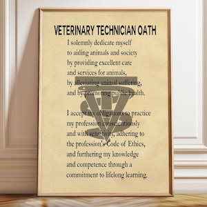 Veterinary Technician Oath Poster: Vet Tech Gift, Clinic Decor