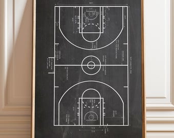 Basketball Court Blueprint Art Print: Minimalist Sports Decor