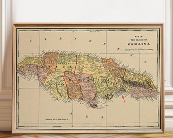 Antique Jamaica Map Poster: Vintage Island Cartography Wall Art