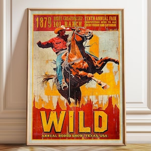Wild Rodeo Championship Poster - Old Western Cowboy Wall Art 101 Ranch Event Art - Texas Rodeo Show Print – Poster, Framed and Canvas Print