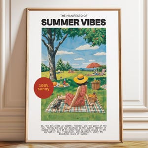 Picnic Art Print - Sunny Day Art Outdoor Relaxation Poster - Summer Picnic Retro Style Wall Art Home Decor – Poster, Framed and Canvas Print