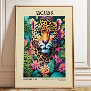 Jaguar Portrait Print: Tropical Wall Art - Colorful Animal Poster