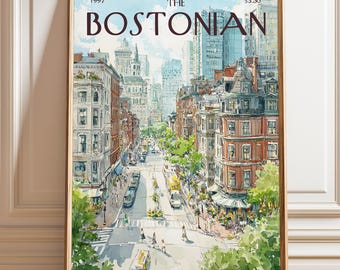 Boston City Street Poster | The Bostonian | Historic Urban Watercolor Travel Art Wall Decor