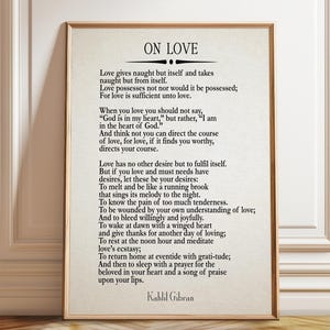 On love by Kahlil Gibran Hochzeitsgeschenk Paargeschenk – Poster, gerahmt und Leinwanddruck