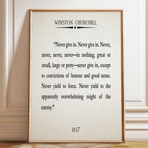 Winston Churchill Quote Poster: Never Give In - Inspiring Home Decor